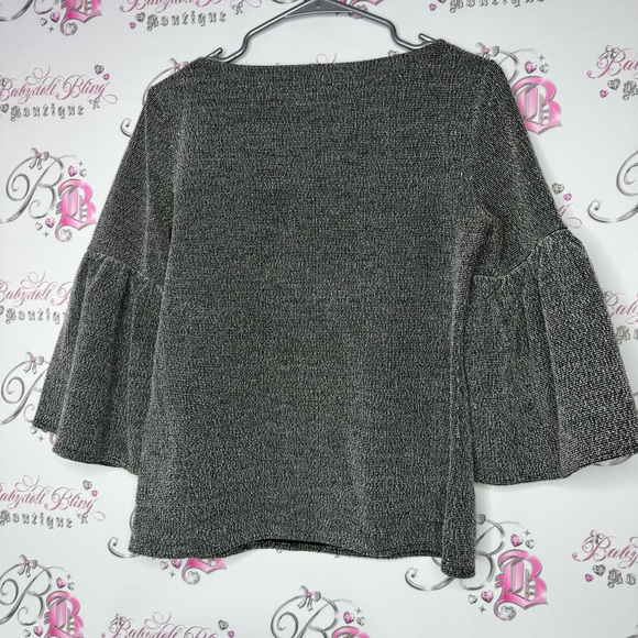 Banana republic top bell bottom hem sleeves flare cute tweed style black white - Picture 3 of 9